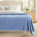decorUhome Soft Fleece Blue Grey Blanket King Size for Bed, Cozy Fluffy Plush Flannel Large Striped Throws for Couch Sofa, Lightweight Decorative Fuzzy Blanket for Woman, 108x90 Inches
