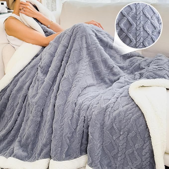 Sherpa Blanket for Bed Full Size - Fleece Soft Cozy Fuzzy Blankets Thick Warm for Winter and All Seasons (Light Grey, Full(80"x90"))