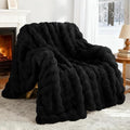 Exclusivo Mezcla Faux Fur Throw Blanket for Couch, Luxury Reversible 3D Rabbit Bubble Fuzzy Thick Sherpa Blankets for Winter, Plush Fleece Warm Cozy Bed Throw, 50x60 Inches, Black