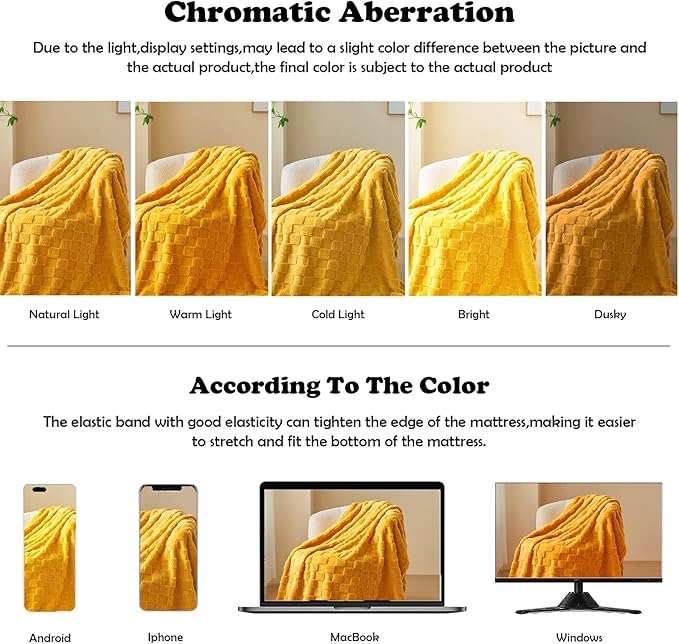 NEWCOSPLAY Super Soft Throw Blanket Mustard Yellow Premium Silky Flannel Fleece 3D Checkered Lightweight Bed Blanket All Season Use (Mustard Yellow Checkered, Throw(50"x70"))