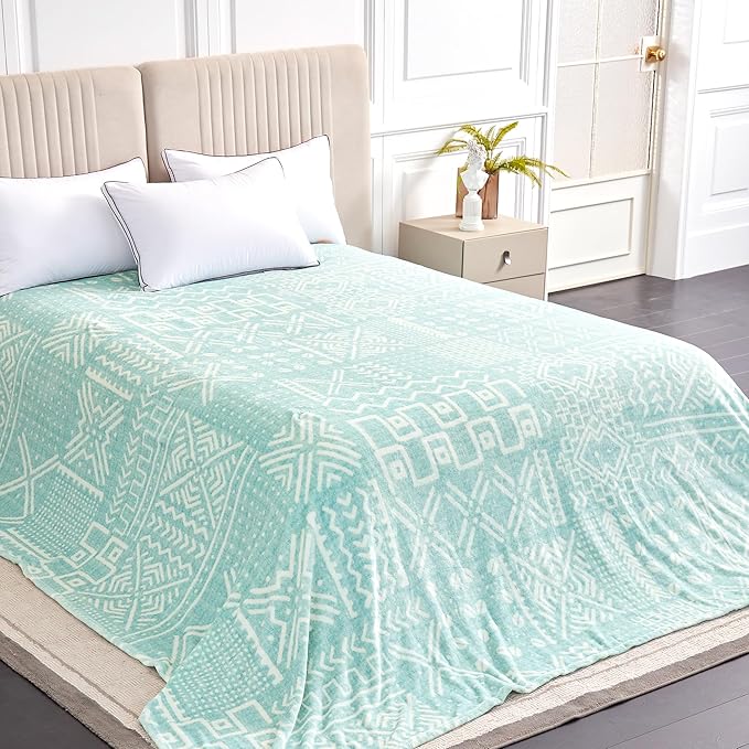 Soft Cozy 120x120 Inches Seamless Oversized King Fleece Blanket, Giant 10'x10' California King Blanket Extra-Large Flannel Blankets for Bed, Sofa, Couch, Travel, Symbol Light Blue