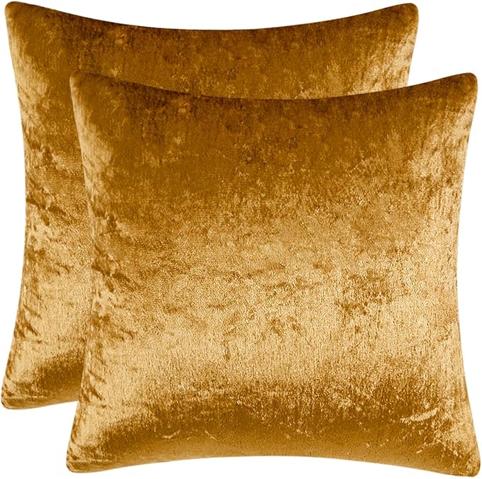MIULEE Velvet Throw Pillow Covers 14x14 Inch, Pack of 2 - Dark Gold, Soft Solid Small Decorative Pillow Covers Modern Luxury Home Decor for Couch Chair Sofa Bedroom Livingroom Car