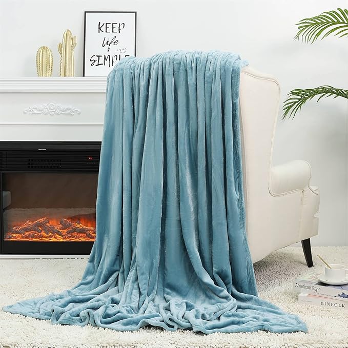 NANPIPER Fleece Blankets Super Soft Flannel King Size Blanket for Bed Luxury Cozy Microfiber Plush Fuzzy Blanket,Light Blue