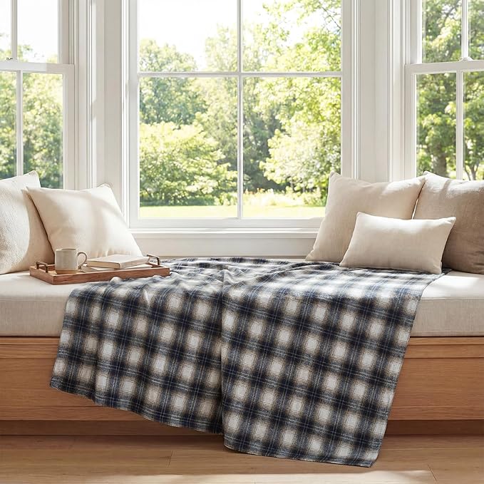 Horaldaily Dark Blue Brown Farmhouse Plaid Decorative Blanket Throw, Spring Summer Rustic Soft Lightweight Blanket for Couch Sofa Bed Lounging Decoration, Ideal Gifts for Kids Adults Self, 50x60