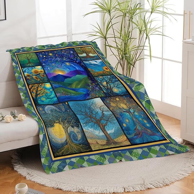 Tree of Life Blanket for Girls Women Boys Men Adults Kids Soft Cozy Fleece Tree Painting Art Throw Blankets Gifts Warm Flannel Plush Lightweight Decor for Couch Bed Sofa 50"X40"