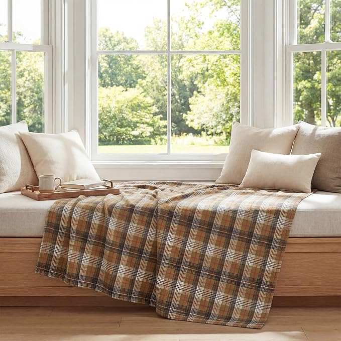 Horaldaily Red Brown Farmhouse Plaid Spring Decorative Blanket Throw, Spring Summer Rustic Soft Lightweight Blanket for Couch Sofa Bed Lounging Decoration, Ideal Gifts for Kids Adults Self, 50x60
