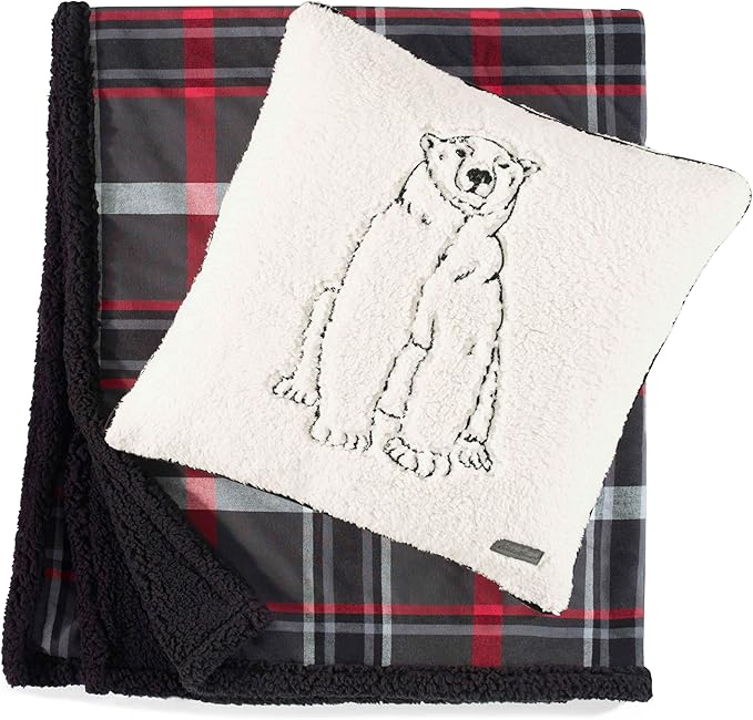 Eddie Bauer - Blanket, Super Soft Reversible Sherpa & Brushed Fleece Bedding, Throw Blankets for Couch, Ideal for Lounging (Winslow Charcoal)