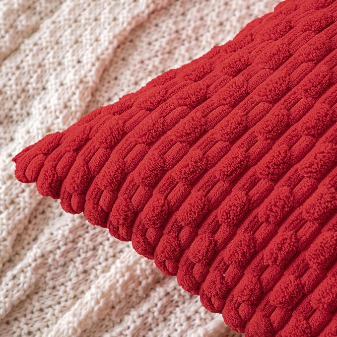 MIULEE Red Throw Pillow Covers Soft Corduroy Decorative Eruo Sham Set of 2 Boho Striped Pillow Covers Pillowcases Farmhouse Home Decor for Couch Bed Sofa Living Room 24x24 Inch