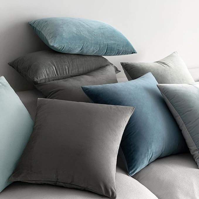 MIULEE 24x24 Inch Euro Sham Velvet Pillow Covers, Set of 2 Large Square Decorative Pillows -Dark Grey Super Soft for King Bed, Sofa, Couch, Accent Chairs with Hidden Zipper