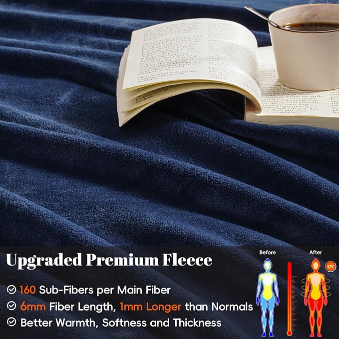 PHF Oversized King Big Fleece Blanket 120"x120", No Shed No Pilling Extra Large Soft Blanket, Giant 10'x 10' Lightweight for Bed, Sofa Travel and Camping, Suitable for All Season, Navy Blue