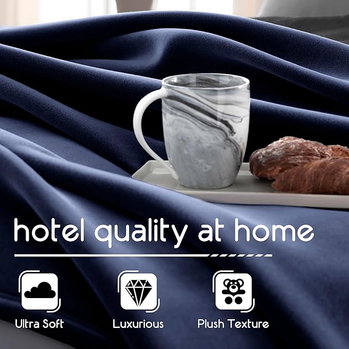 Vellux 1B07054 Original Insulating Core Hotel Style Solid Blanket Machine Washable Soft Cozy Warm Thermal Durable Pet Friendly All Seasons Layering Bed Sofa Blankets Navy Blue, Twin, Blue (Pack of 2)