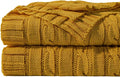 NTBAY 100% Pure Cotton Twin (60x80) Cable Knit Throw Blanket, Super Soft Warm Knitted Blanket for Bed, Sofa, Chair, Couch - Extra Cozy, Machine Washable, Comfortable Home Decor, Ginger Yellow