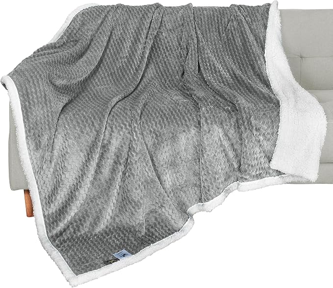 Catalonia Grey Sherpa Throws Blanket, Super Soft Comfy Fluffy Fuzzy Fleece Plush Blanket for Sofa Couch Bed Reversible All Season for Senior Adults, Chevron 50"x60"