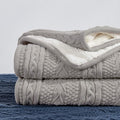 Longhui bedding Acrylic Cable Knit Sherpa Throw Blanket - Thick, Soft, Big, Cozy Light Grey Knitted Fleece Blankets for Couch, Sofa, Bed - Large 60 x 80 Inches Gray Coverlet All Season