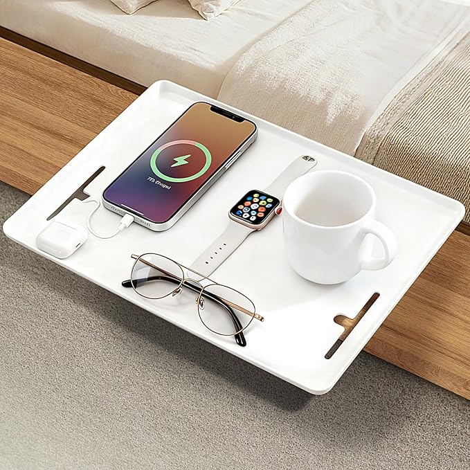 Bedside Shelf Dorm Bunk Bed, Bedside Caddy Shelf Dorm Bed, No Drill College Nightstand Organizer for Personal Items Books Glasses Apartment Bedroom Compact Space Solution Small+White