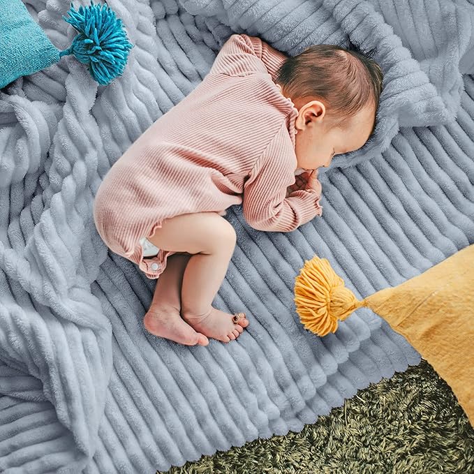 DISSA Fleece Blanket Throw Size – 51x63, Grey – Soft, Plush, Fluffy, Fuzzy, Warm, Cozy – Perfect Throw for Couch, Bed, Sofa - with Pompom Fringe - Flannel Blanket Throw Blanket