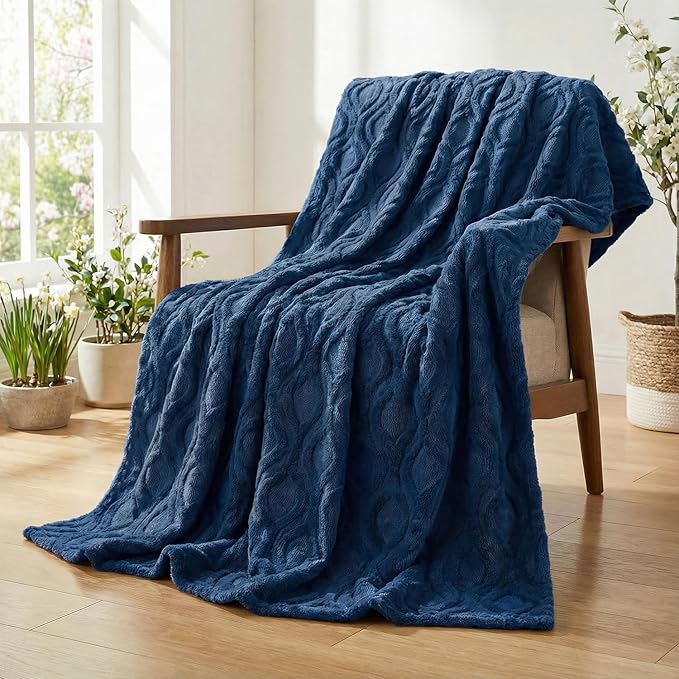 Horaldaily Solid Blanket Throw, Navy Blue Accent Farmhouse Neutral Square Euro Soft Fuzzy Plush Faux Fur Cozy Blankets for Couch Sofa Bed Lounging, Ideal Gifts for Kids Adults Wife Self, 50x60