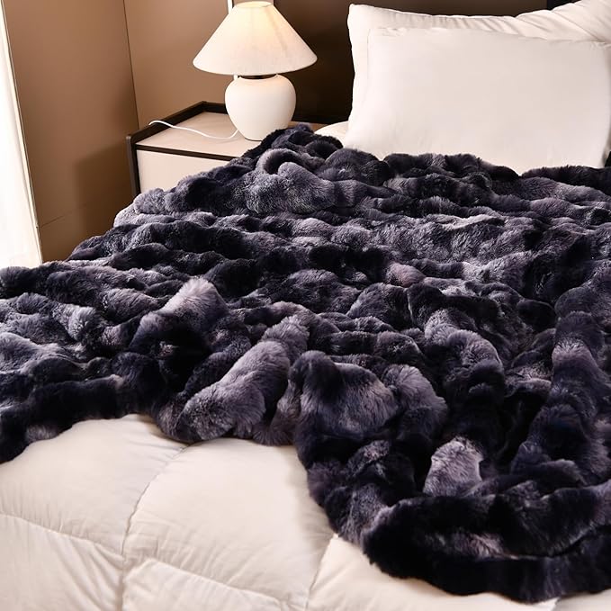 H&D Faux Fur Throw Blanket for Couch,Fluffy Cozy Soft Plush Luxury Thick Fuzzy Fleece Blanket for Couch Bed Sofa Bedroom Living Room,Comfy Bubble Blanket