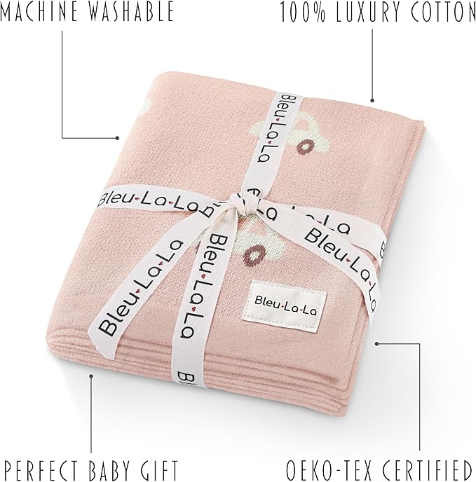 Knit Baby Blanket for Girls and Boys 100% Cotton Buttery Soft Cozy Receiving Swaddle Crib Stroller Blanket for Shower Gift Registry for Newborns, Infants, Toddlers (Cars - Pink)