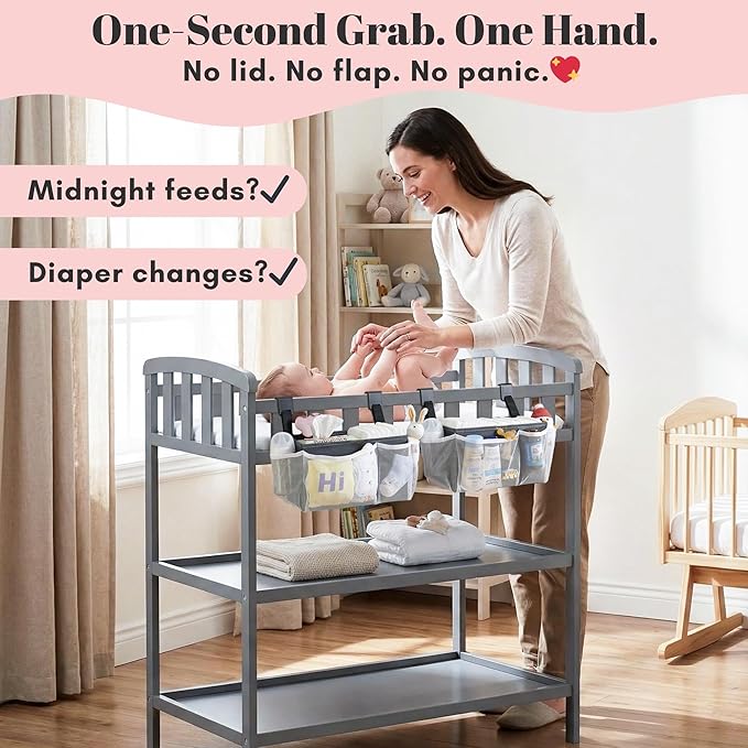 2-Pack Hanging Diaper Organizer for Crib & Changing Table | 50+ Large Capacity Baby Diaper Caddy, Washable Newborn Essentials Organizer for Baby Girl, Ideal Baby Shower Gifts with Hook Straps