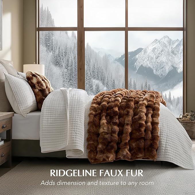 EverGrace Ultra Soft Luxury Fluffy Faux Rabbit Fur Throw Blanket, Thick Warm Bubble Throw for Bed, Cozy Plush Reversible Blankets for Couch, Chair, Sofa, Lion Caramel, 60x80 Inches