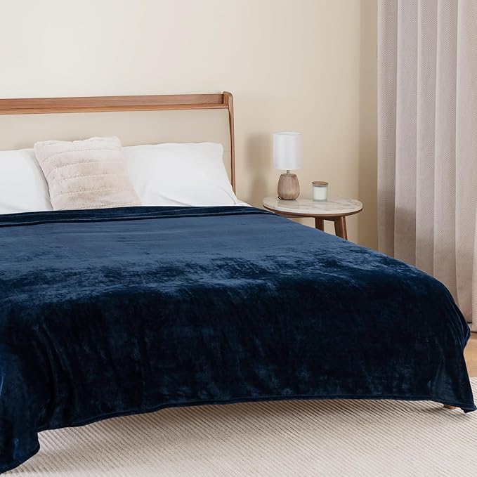 Berkshire Blanket Classic VelvetLoft® Solid Bed Blanket Queen Size,Lightweight Soft Fuzzy Plush Blanket for Bed and Couch,Dress Blues,90x90 Inches