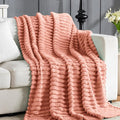 Wider Striped 380gsm Thick Large King Blanket for Couch Super Soft Cozy Blankets for Women Big Fuzzy Fleece Pink Blanket for Bed Sofa 90x104