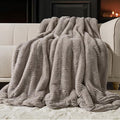 EVERGRACEHOME Ultra Soft Faux Fur Throw Blanket for Couch, Luxury Sculpted Texture Faux Rabbit Fur Blanket for Bed, Fluffy Thick Plush Warm Fuzzy Throw, 920GSM (Taupe, 50''x60'')