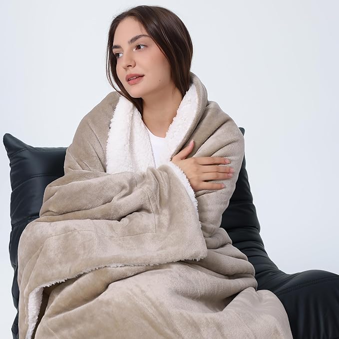 WDCOZY Sherpa Fleece Blankets Fuzzy Warm Throw Blanket Thick Super Soft Reversible Luxurious Fluffy Plush for Sofa Couch Bed Home Decor All Seasons Winter Blankets Tan Camel Beige 50"x60"