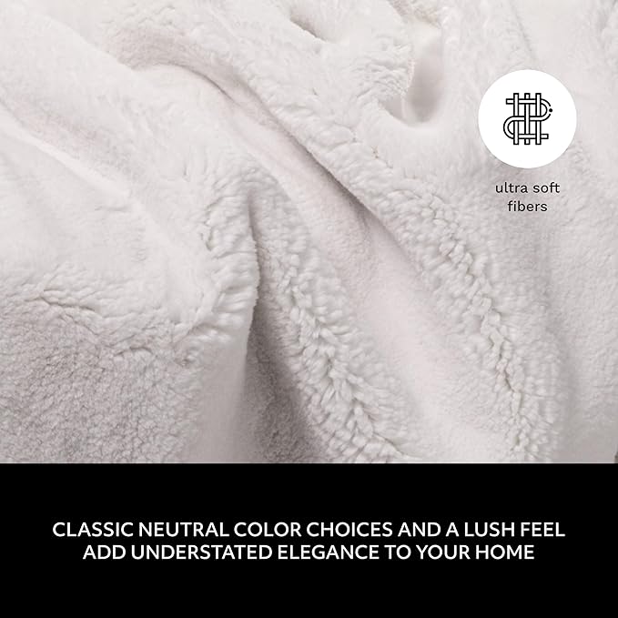 Mon Chateau 60" x 70" Hearthside Faux Fur Throw Blanket, Reversible Soft Blanket for Queen-Size Bed, Couch, or Sofa, Cozy Home Decor and Stylish Living Room Comfort, Winter Cream (Moonlit Cream)