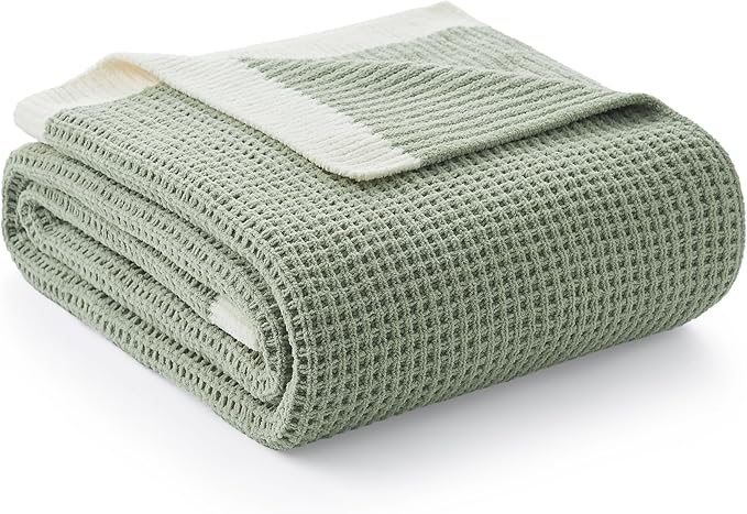 Amélie Home Waffle Throw Blanket for Couch Twin, Soft Cozy Chenille Knit Blanket Warm Decorative Throw for Sofa, Bed, Living Room, 60"x80", Sage Green