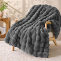 BEDELITE Faux Fur Throw Blanket, Soft Cozy Plush Dark Grey Bubble Blanket for Couch Sofa Bedroom Living Room Decor - 870GSM Thick Warm Fuzzy Fluffy Faux Rabbit Fur Blanket, 60x80 Inches