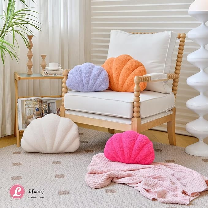 Lfsaaj Seashell Throw Pillows, Shell Shaped Throw Pillows, 18 Inch Soft Home Decorative Pillow Plush Cushion for Bed Couch Living Sofa Room Decor Accent Throw Pillow (Lavender 18Inch)