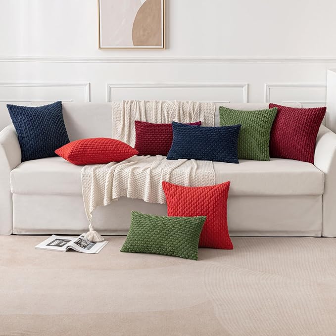 MIULEE Pack of 2 Decorative Throw Pillow Covers 20x20 Inch Soft Boho Striped Textured Corduroy Pillow Covers Modern Farmhouse Home Decor for Couch Bed Sofa Living Room Navy Blue