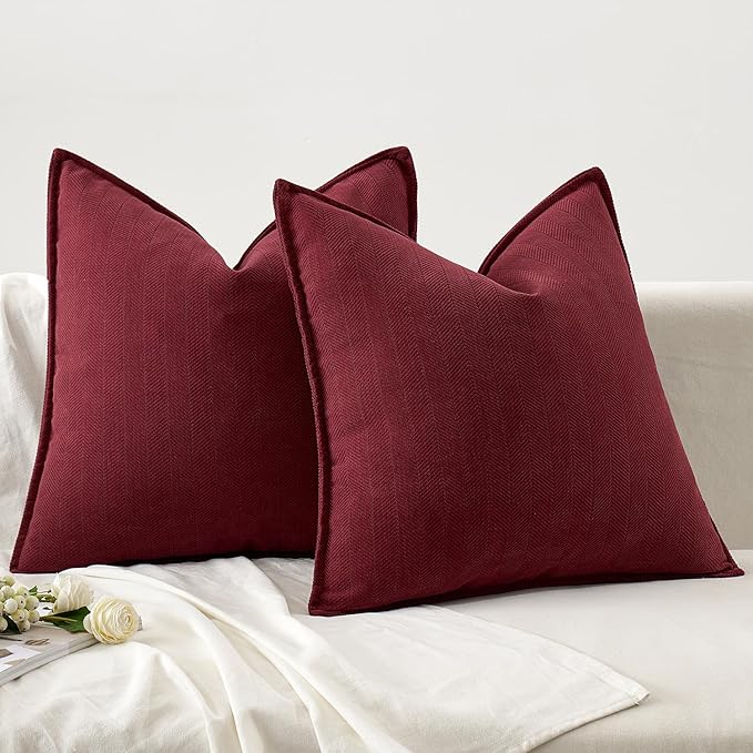 MIULEE Pack of 2 Burgundy Decorative Pillow Covers 16x16 Inch Soft Chenille Luxurious Couch Throw Pillows Farmhouse Cushion Covers with Elegant Design for Sofa Bedroom Living Room Decor