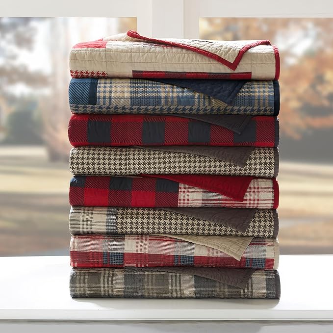 Woolrich Luxury Quilted Throw - Cabin Lifestyle, Patchwork with Moose Design All Season, Lightweight and Breathable Cozy Bedding Layer Throws for Couch Sofa, 50" W x 70" L, Winter Hills Tan
