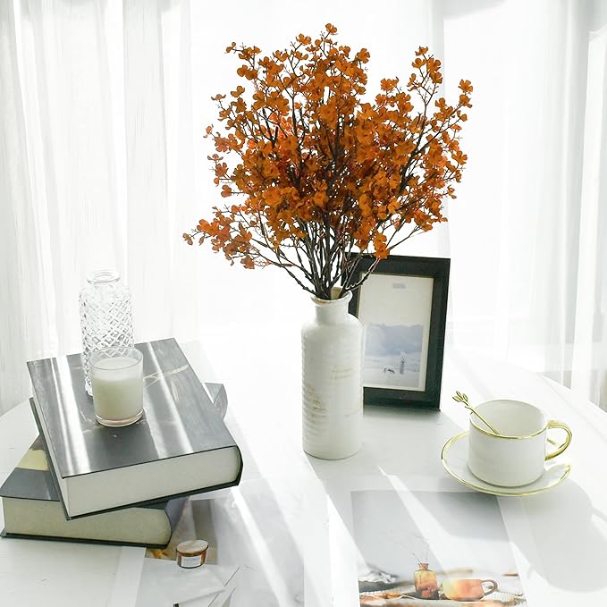 Mandy's Burnt Orange Artificial Baby’s Breath Flowers 15 Bundles Silk Gypsophila, 18.5 Inch European Style Modern Home Decor Centerpiece, Neutral Wedding Flower Arrangements