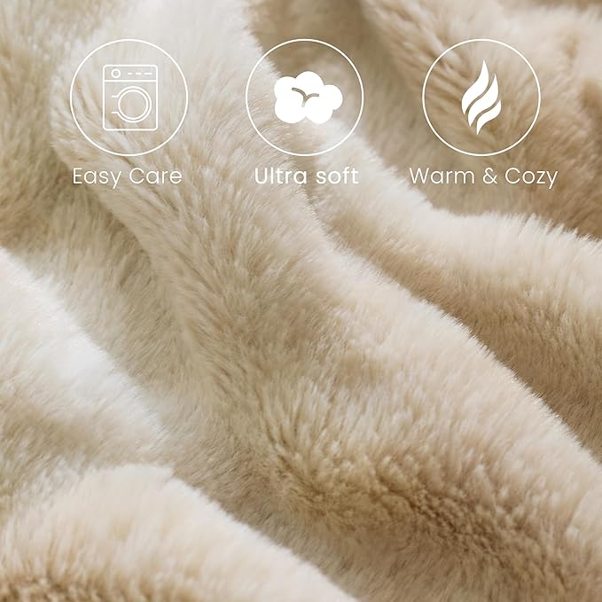 Ultra Soft Faux Rabbit Fur Throw Blanket, Cozy Fuzzy Blanket for Couch Bed, Plush Warm Decor Gifts, Luxury Thick Fluffy Blanket for Women & Men, 60x80 inches, Tie-Dyed Khaki