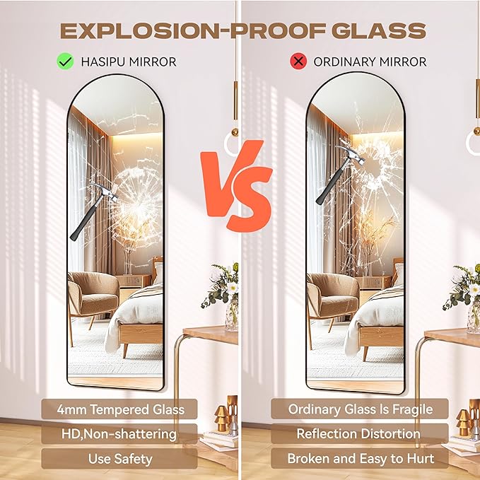 Hasipu Door Mirror Full Length, 47.2 x 15.7 Inch Full Body Wall Mirror Over The Door Hanging Mirror for Bedroom, Living Room, Cloakroom（Black）