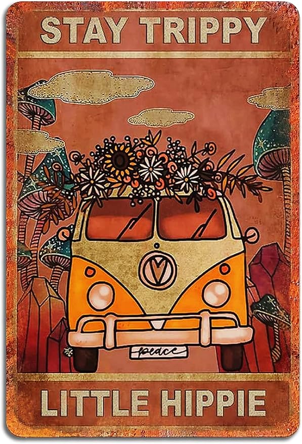 Fmcmly Stay Trippy Little Hippie Vintage Metal Tin Signs Boho Art Posters Home Kitchen Garden Bedroom Office Cafes Bar Club Wall Decor 8x12 Inch