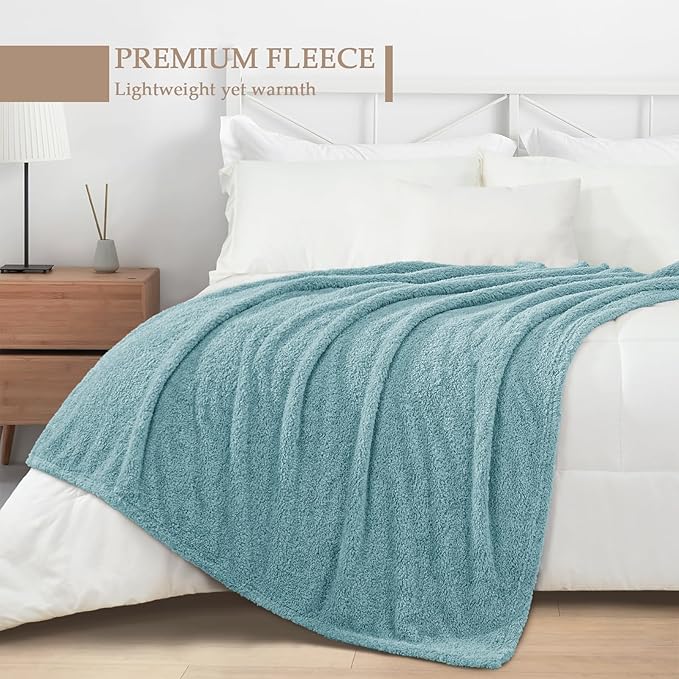 Exclusivo Mezcla Fleece Stone Blue Throw Blanket for Couch Sofa, Ultra Soft, Lightweight and Fluffy Blankets for Women, All Season, 50x60 Inches