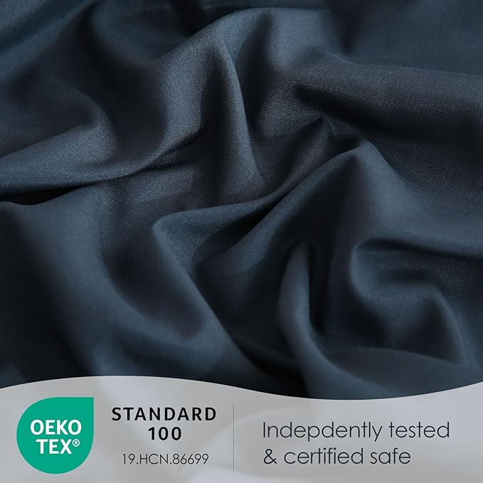 JSD Navy Blue Full Sheet Set with Side Pocket Corner Straps, 4 Piece Soft Microfiber Bed Sheets Extra Deep Pocket