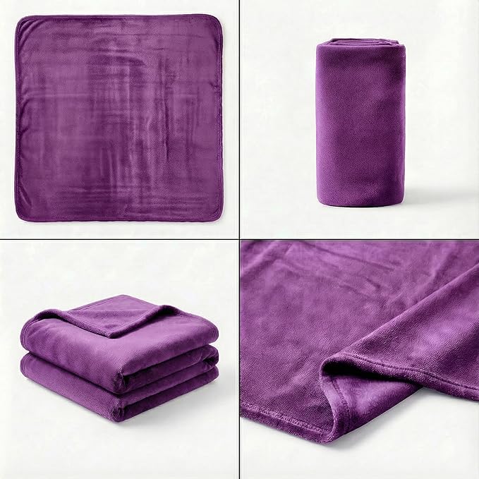 Fleece Blanket Full/Queen - 80x90 Inch Lightweight & Buttery-Soft Throw for Bed, Sofa, Camping | 300GSM Cloud-Touch Microfiber | Cozy Essentials for Travel & Movie Nights, (Purple)