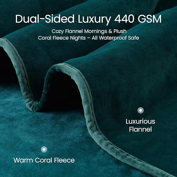 LOOBANI Waterproof Throw Blanket for Couch: Reversible Leakproof Couch Blanket 40" x 60", Soft Coral Fleece Bed Blanket Stain-Proof for Sofa Cover, Pet Accidents, Travel, Green