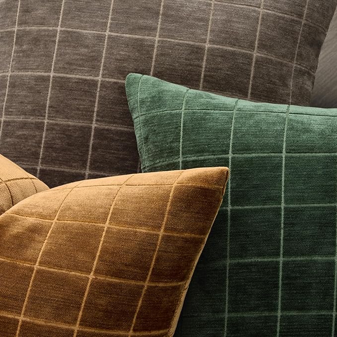 MIULEE Decorative Chenille Check Throw Pillow Covers Vintage Plaid Couch Pillows 18x18 Inch Set of 2 Neutral Boho Cushion Covers Modern Spring Home Decor for Sofa Bed Living Room Moss Green