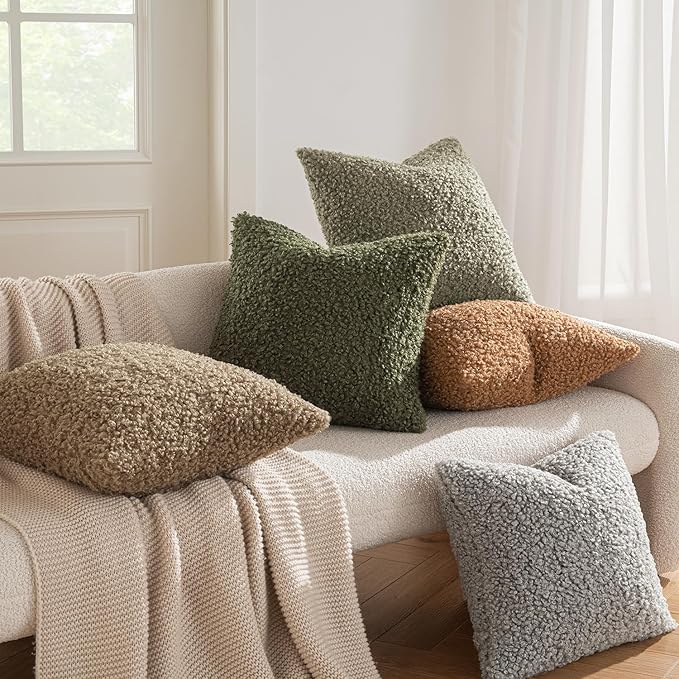 MIULEE Pack of 2 Throw Pillow Covers 20x20 Inch Brown Faux Fur Decorative Sherpa Pillow Covers Fuzzy Accent Soft Sheepskin Fleece Cushion Cases for Boho Home Decor Couch Living Room Bed