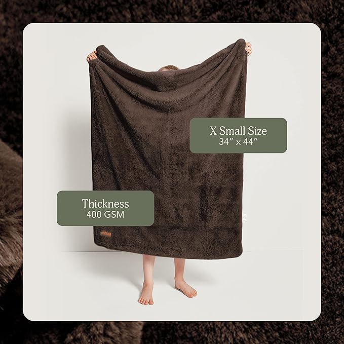 UnHide Lil’ Marsh Faux Fur Blanket - Lightweight, Soft Throw Blanket - Machine Washable - Ideal for Bed, Couch, or Reading Chair- X-Small (34" x 44") Chocolate Hair