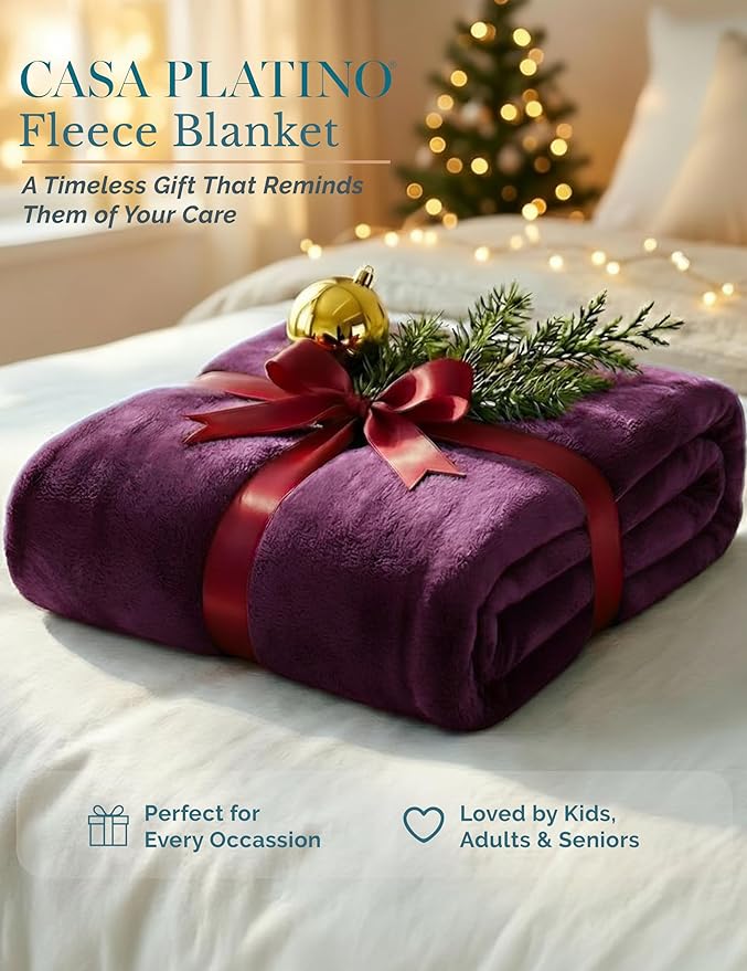 Casa Platino Fleece Throw Blankets – 300 GSM Purple – Soft Cozy Warm Holiday Throws for Winter, Fuzzy Plush Elegant Gifts for Kids, Men & Women - Ideal for Couch, Sofa, Chair or Bed - 50x60 Inch