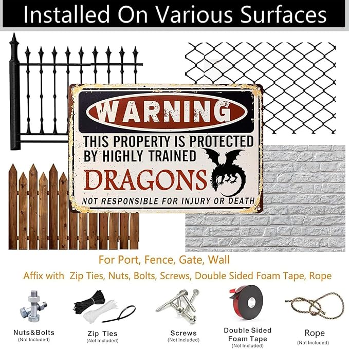 Dragon Decor, Funny Vintage Metal Dragons Sign