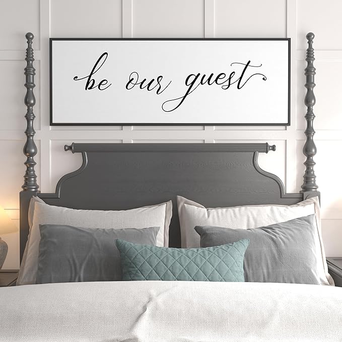 PEONIA 41" x 15" Be Our Guest Wall Decor - Be Our Guest Framed Above Bed for Bedroom Wall Decor Minimalist And Aesthetic Wall Art Canvas Signs (Black)